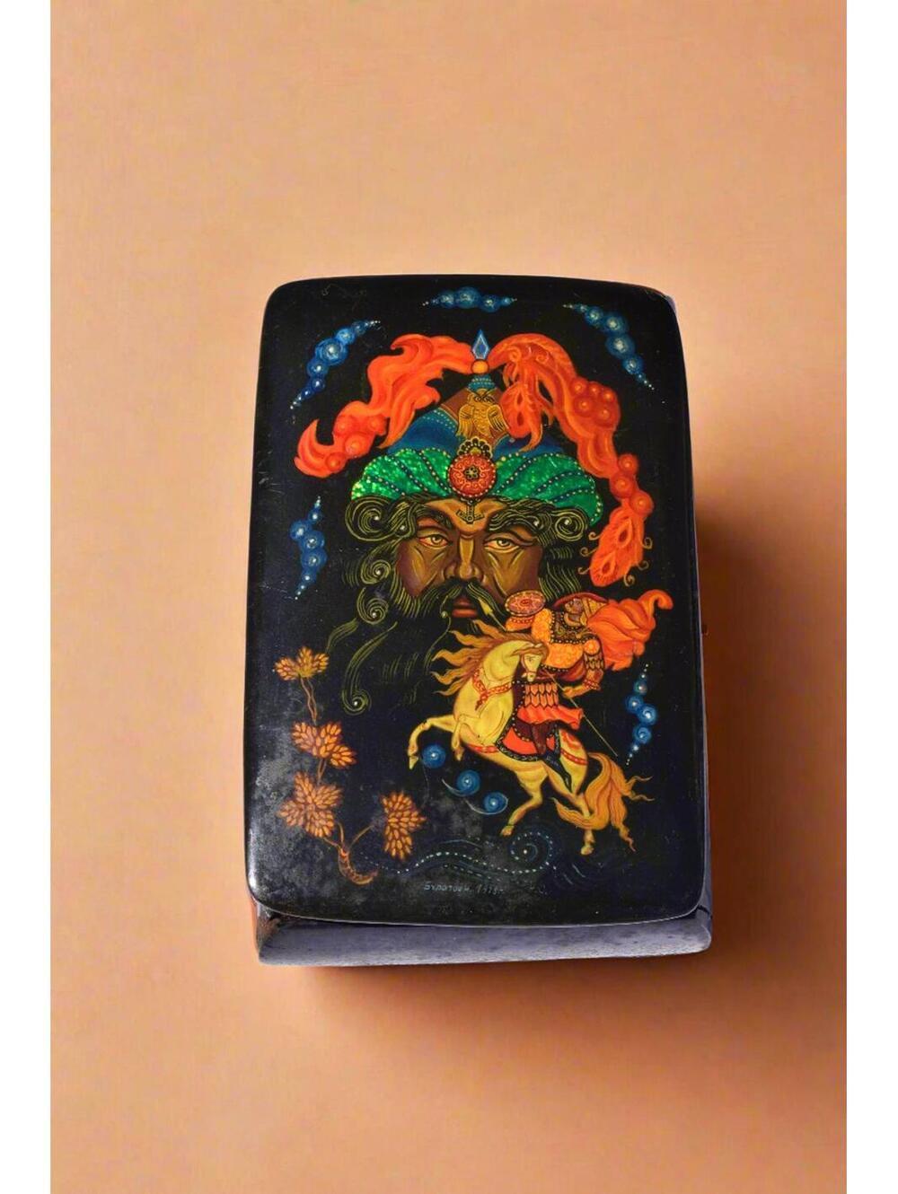 Russian Painted Lacquer Box-Bogatyr Warrior